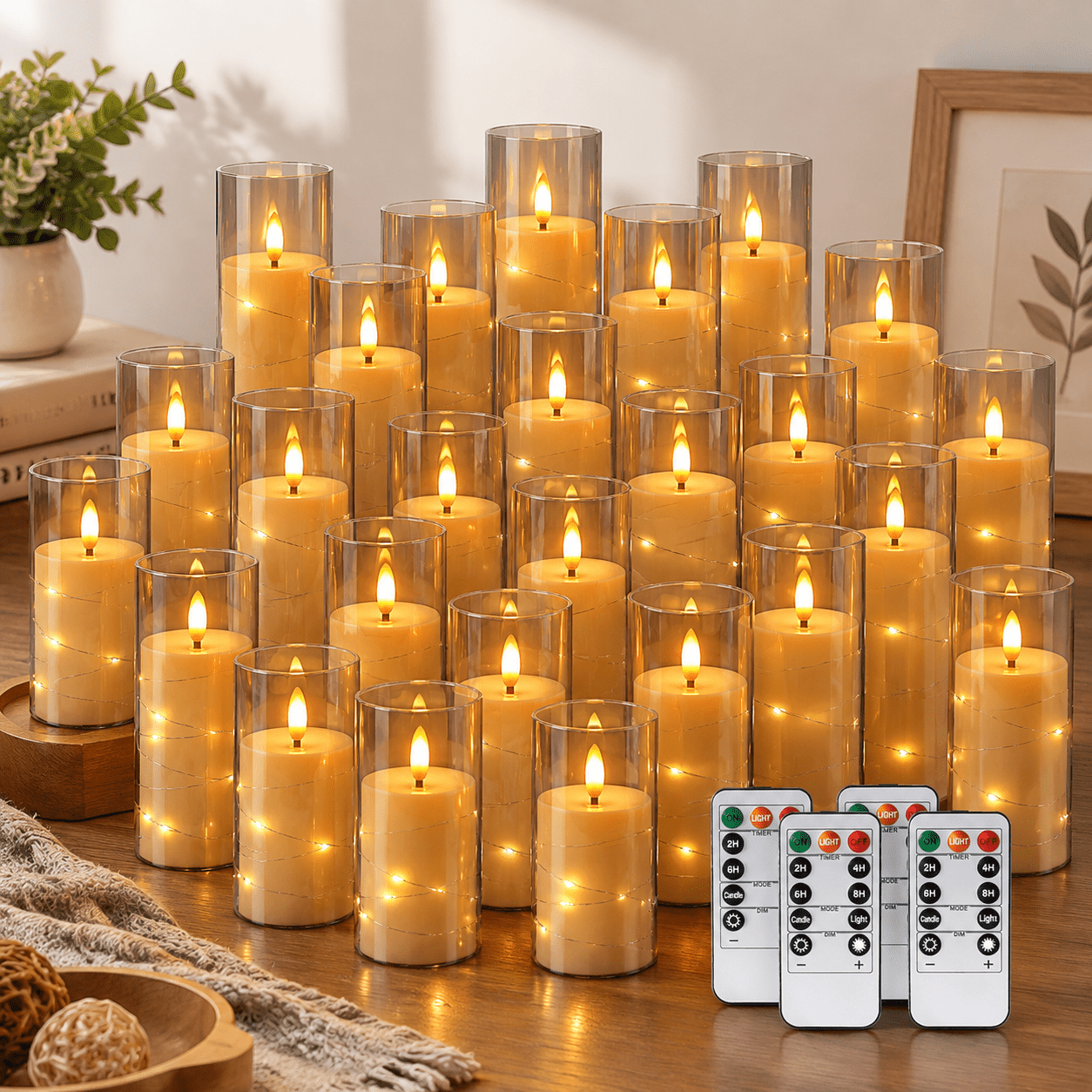 Command Candles 24String-Grey 24-Pack Candles with Remote Control Star String Lights ...