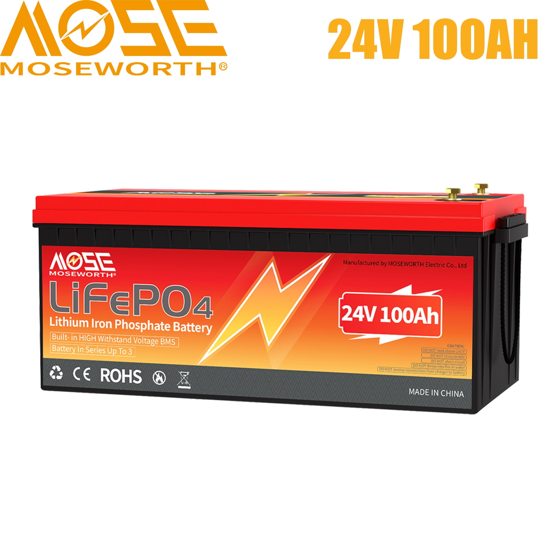 24V 100Ah LiFePO4 Lithium Battery Bluetooth,for Solar,RV,Trolling Motor,Marine,Camping,Backup Power,Smart 100A BMS,15000+ Deep Cycles