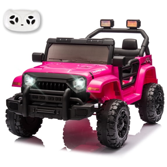 Xuanlur 12V Kids Ride on Car with Remote Control, Ride on Toys w/ Dual Drive, Four-Wheel Suspension, Bluetooth Music, LED Lights, USB, Shock Absorption, Toys Car for Kids Aged, Pink