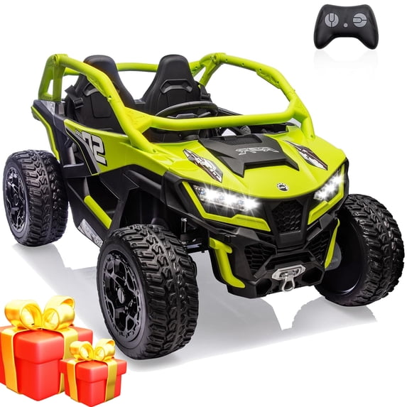24V 10AH 2 Seater Power-Wheels with Remote Control, Cuoote Ride On Car, 21" 4WD/AWD Electric Car, EVA Tires, 4 Spring Absorbers for Big Kids 3-10 Years
