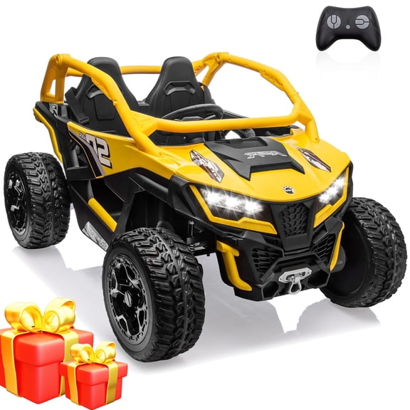 24V 10AH 2 Seater Power-Wheels with Remote Control, Cuoote Ride On Car, 21" 4WD/AWD Electric Car, EVA Tires, 4 Spring Absorbers for Big Kids 3-10 Years