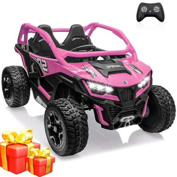 24V 10AH 2 Seater Power-Wheels with Remote Control, Cuoote Ride On Car, 21" 4WD/AWD Electric Car, EVA Tires, 4 Spring Absorbers for Big Kids 3-10 Years
