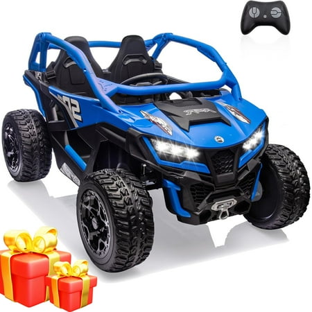 24V 10AH 2 Seater Power-Wheels with Remote Control, Cuoote Ride On Car, 21" 4WD/AWD Electric Car, EVA Tires, 4 Spring Absorbers for Big Kids 3-10 Years
