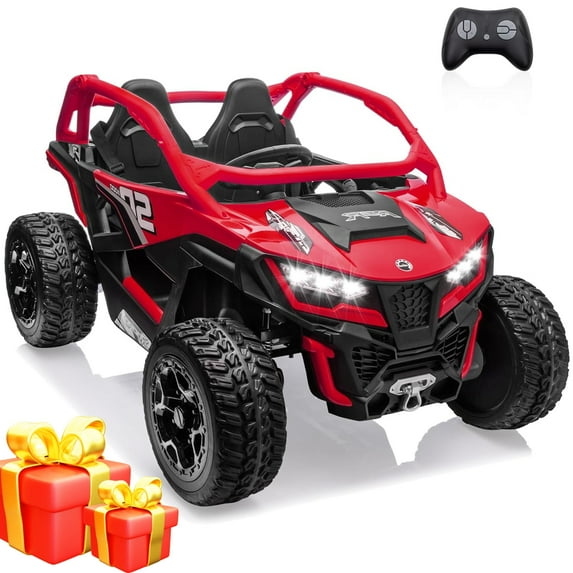 24V 10AH 2 Seater Power-Wheels with Remote Control, Cuoote Ride On Car, 21" 4WD/AWD Electric Car, EVA Tires, 4 Spring Absorbers for Big Kids 3-10 Years