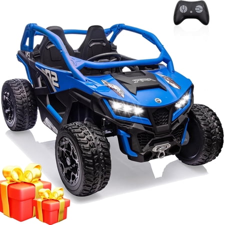 24V 10AH 2 Seater Power-Wheels with Remote Control, Cuoote Ride On Car, 21" 4WD/AWD Electric Car, EVA Tires, 4 Spring Absorbers for Big Kids 3-10 Years