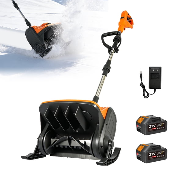 BAOKALER 21V Cordless Snow Shovel, 13 inch Electric Snow Blower with 2 x 4.0Ah Batteries and Ski Wheels for Driveways & Sidewalks