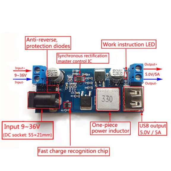 24V / 12V to 5V 5A powermodule DC-DC step-down power supply converter O WA