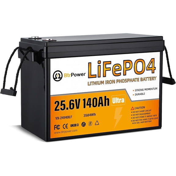 24V 140Ah LiFePO4 Lithium Battery 3584Wh Built-in 100A BMS for RV Marine Trolling Motor Off-Grid Solar System