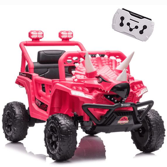 Xuanlur 12V Dinosaur Ride on Toys, Electric Car for Toddlers 2-4 w/Parent Control, Ride on Car w/Lights, 4-Wheel Suspension, Music, Bluetooth, 2.49-3.11MPH, Simulated Animal Vehicle for Kids (Pink)