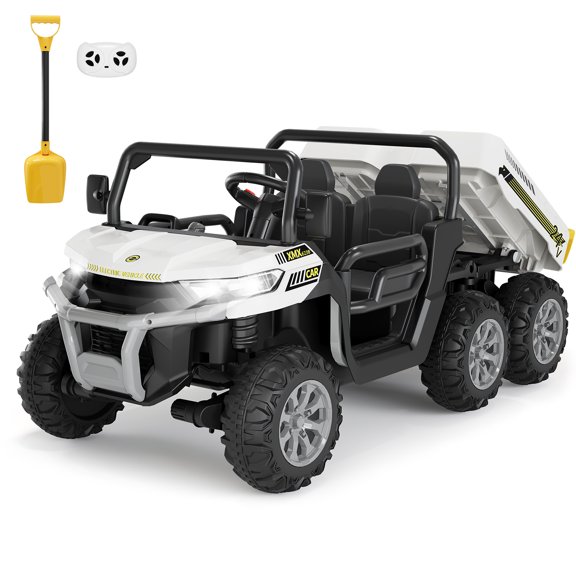 24V 2-Seater 4WD 6-Wheel Electric Ride-On Dump Truck for Kids – UTV-Style Car, Remote Control, Power Dump Bed, Music, Horn, LED Lights, Industry Standard/CPSIA Certified, Ideal Gift