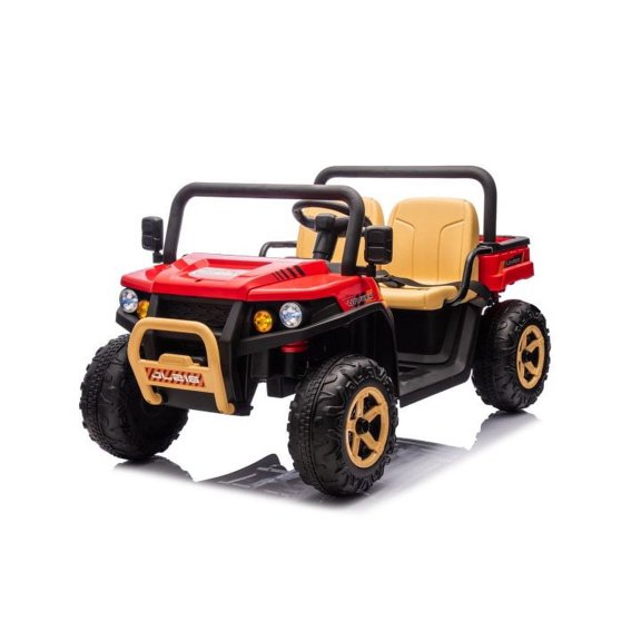 24V 2-Seater Electric Ride-On Dump Truck, 4WD UTV with Electric Dump Bed, Remote Control, Shovel, Music, Bluetooth, LED Headlights and Spring Suspension,Red