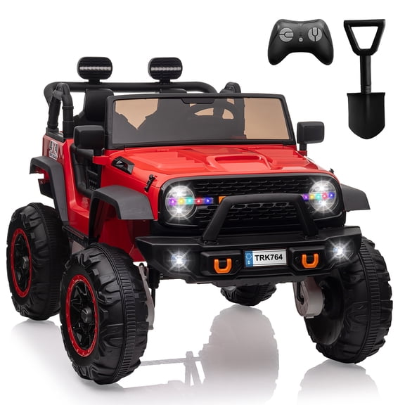 24V 2-Seater Electric Ride-On Truck for Kids – Wide 20" Seat – 4 Motors, Remote Control, LED Lights, Music, USB, Shovel, High/Low Speed – Perfect Gift for Boys & Girls Ages 3-8, Red