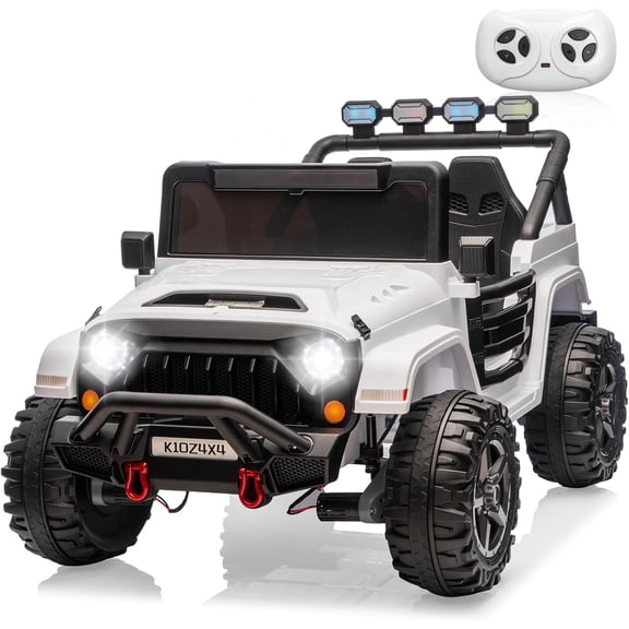 24V 2-Seater Electric Ride-On Truck Off-Road w/ Remote 4-Wheel Suspension 3 Speeds LED Lights Bluetooth White