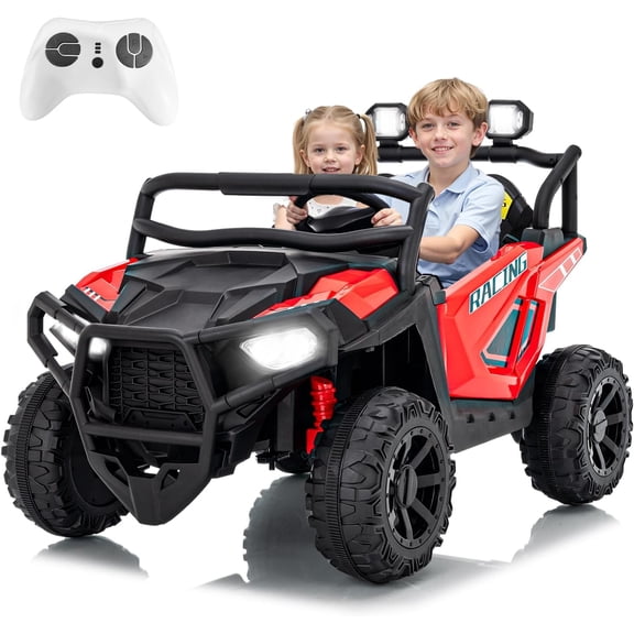 24V 2-Seater Electric Ride-On UTV with 2.4GHz Remote Control, 3 Speeds Up to 6 mph, Soft Start, 4-Wheel Spring Suspension, LED Lights, Bluetooth Music, 120 lb Capacity,Red