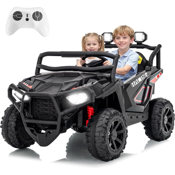 24V 2-Seater Electric Ride-On UTV with 2.4GHz Remote Control, 3 Speeds Up to 6 mph, Soft Start, 4-Wheel Spring Suspension, LED Lights, Bluetooth Music, 120 lb Capacity,Black