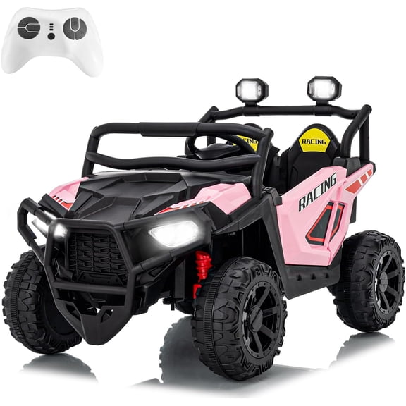24V 2-Seater Electric Ride-On UTV with 2.4GHz Remote Control, 3 Speeds Up to 6 mph, Soft Start, 4-Wheel Spring Suspension, LED Lights, Bluetooth Music, 120 lb Capacity,Pink
