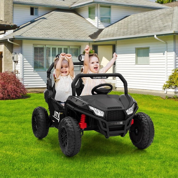 24V 2-Seater Electric Ride-On UTV, 4-Wheel Off-Road Car with 2.4G Remote Control, Spring Suspension, LED Headlights, USB, MP3 and Bluetooth,Black