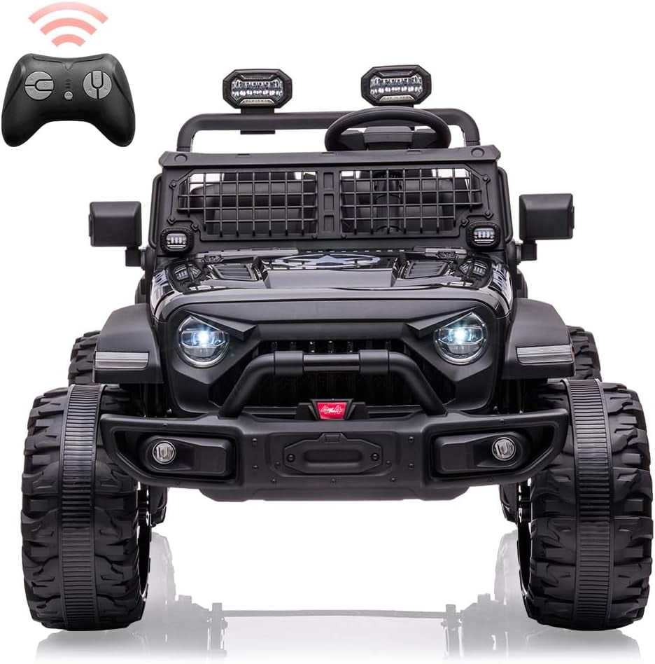 24V Black 2-Seater Kids Electric Ride-On Truck with Remote Control