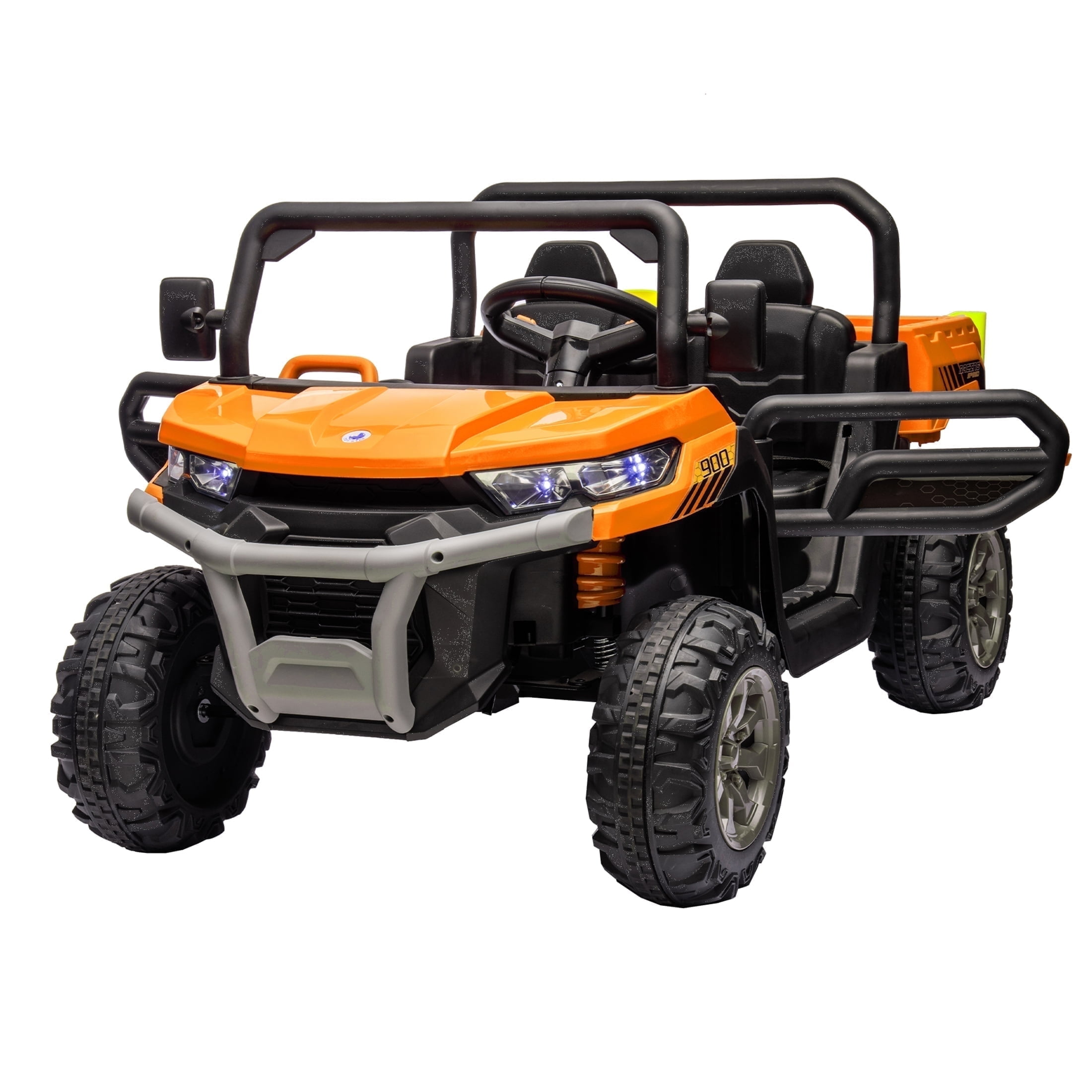24V 2 Seater Kids Ride on Car Truck, Ride On UTV with 2x200W Motor Ride On Dump Truck, Ride On Car with Dump Bed/Shovel, Electric Vehicle with Durable Tires, LED Light, Music, Remote Control, Orange