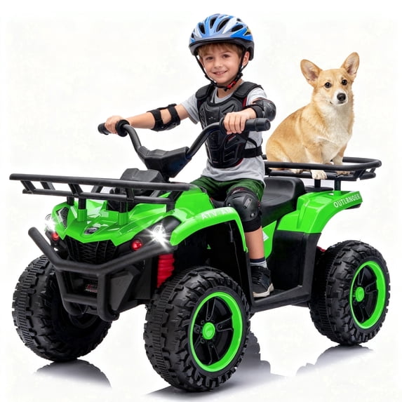 24V Ride on Car, Kids ATV Quad with Bluetooth Music w/Storage Racs, Anti-Slip Tires, 160W Motors, Crash Bars, Power Display, LED Lights & Bluetooth, 24 Volt Ride on Toys for Toddlers Ages 3+, Green