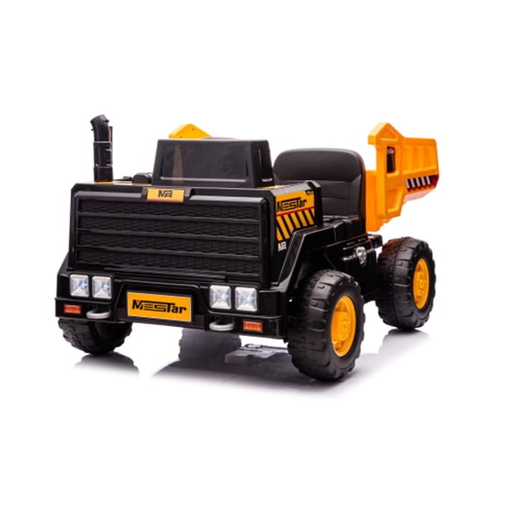 24V 2-Seater Kids Ride On Engineering Truck with Remote Control, Dump Bed, LED Lights, Yellow