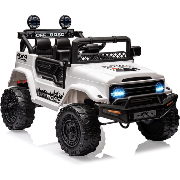 24V 2-Seater Off-Road Electric Ride-On Car, Dual Operating System, Parental Remote Control, Built-In Music & LED Lights, Sturdy Metal Frame for Outdoor Recreation,White