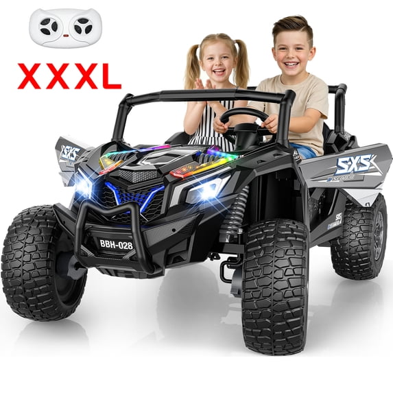 TOYBSNR 24 Volt 2-Seater Ride on Toys with Remote Control 4WD XXXL Electric Car for Big Kids Ages 3-14, Ride on Cars UTV with 15" EVA Tires, Rainbow LED Lights Bluetooth Music Spring Suspension Black
