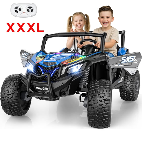 TOYBSNR 24 Volt 2-Seater Ride on Toys with Remote Control 4WD XXXL Electric Car for Big Kids Ages 3-14, Ride on Cars UTV with 15" EVA Tires, Rainbow LED Lights Bluetooth Music Spring Suspension Blue