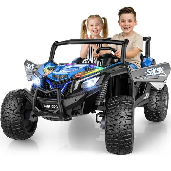 24V 2 Seater Ride on Car for Big Kids Ages 3-14, Max 5.5mph & 220lbs Load, 15" EVA Tires, Ride on Car with Remote Control, Rainbow Lights, Shock Absorbers,Blue
