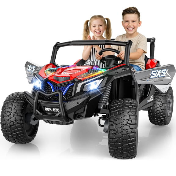 24V 2 Seater Ride on Car for Big Kids Ages 3-14, Max 5.5mph & 220lbs Load, 15" EVA Tires, Ride on Car with Remote Control, Rainbow Lights, Shock Absorbers,Red