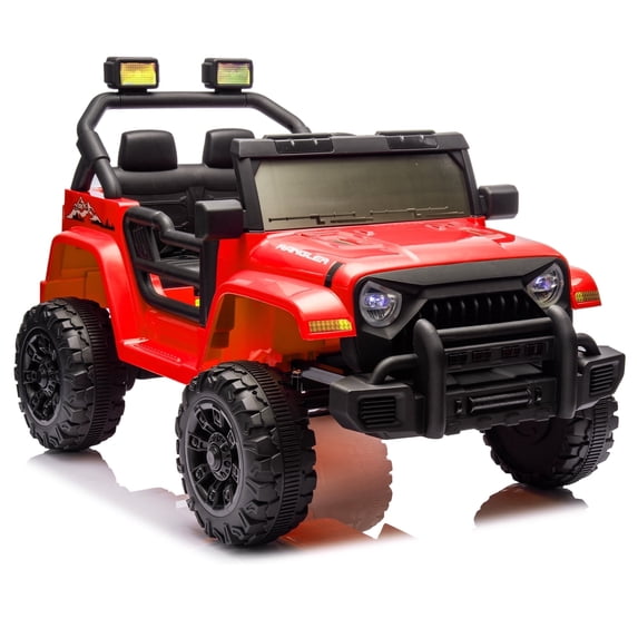 Xuanlur 12V Kids Ride on Car with Remote Control, Ride on Toys w/ Dual Drive, Four-Wheel Suspension, Bluetooth Music, LED Lights, USB, Shock Absorption, Toys Car for Kids Aged, Red