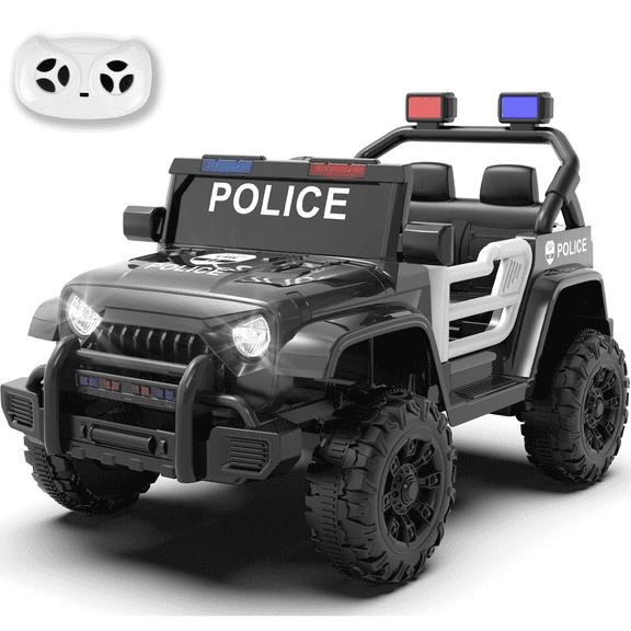 Xuanlur 12V Kids Ride on Car with Remote Control, Ride on Toys w/ Dual Drive, Four-Wheel Suspension, Bluetooth Music, LED Lights, USB, Shock Absorption, Toys Car for Kids Aged, Black Police Car
