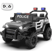 Xuanlur 12V Kids Ride on Car with Remote Control, Ride on Toys w/ Dual Drive, Four-Wheel Suspension, Bluetooth Music, LED Lights, USB, Shock Absorption, Toys Car for Kids Aged, Black Police Car