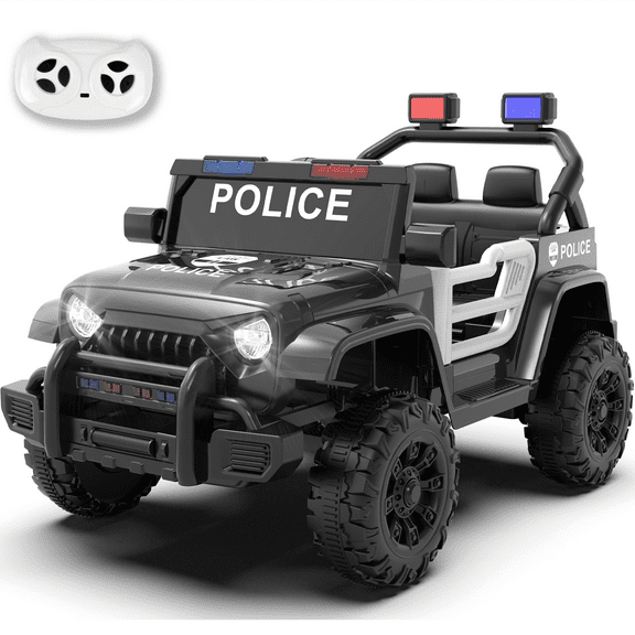 Xuanlur 12V Kids Ride on Car with Remote Control, Ride on Toys w/ Dual Drive, Four-Wheel Suspension, Bluetooth Music, LED Lights, USB, Shock Absorption, Toys Car for Kids Aged, Black Police Car