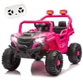 thumbnail image 1 of 12V Powered Ride on Car UTV, Kids Ride on Toys for Toddlers Ages 3-5, Ride on Vehicles with Remote Control, Bluetooth, Music, 4 Wheels Suspension, Electric Cars for Kids Boys Girls, Pink, 1 of 12