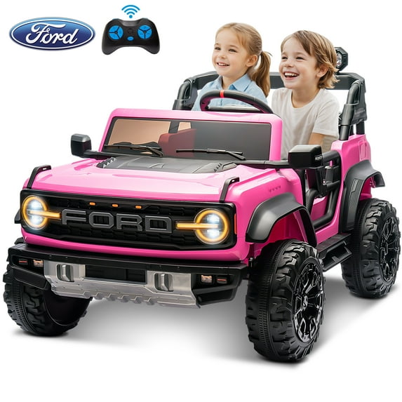 24V 2 Seater Ride on Car Toys with Remote Control, Licensed Ford Bronco Electric Car for Kids with Bluetooth, FM Radio, LED Light, Battery Powered Vehicles for Toddler Boys Girls 3-6 Years, Pink