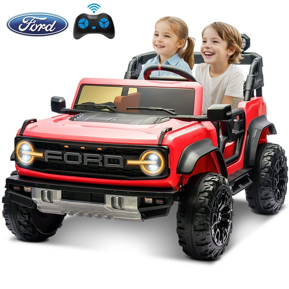Ford Bronco 24V Ride on Car Toys with Remote Control, 2 Seater Electric Car for Kids with Bluetooth, FM Radio, LED Light, Battery Powered Vehicles for Toddler Boys Girls 3-6 Years, Red