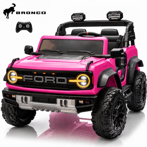 Conchico 24V Ford Bronco Raptor Powered Ride on Toy with Remote Control, 2 Seater Electric Ride on Car for Kids w/ 4 Wheels Suspension, Bluetooth, LED Headlights, Pink