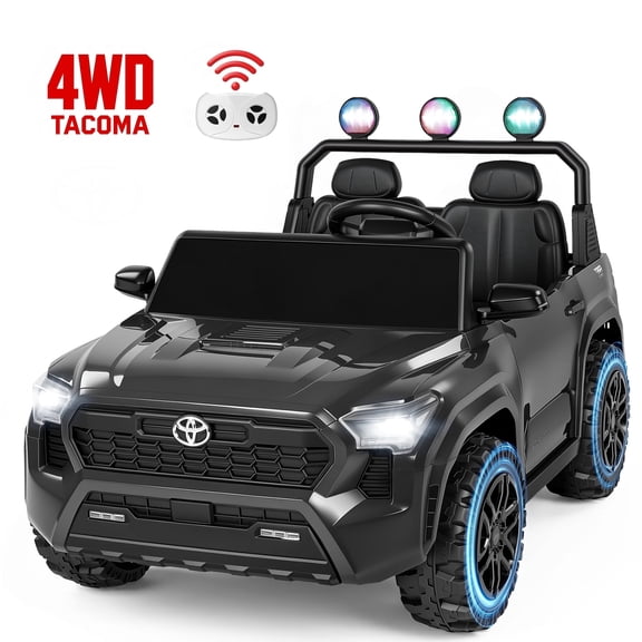 24V Ride On Car for Kids, 4WD Licensed Toyota Tacoma Battery Powered Ride On Toy with Remote Control, 2 Seater Power Truck Wheels, Colorful Lights, Music, Electric Car for Boys Girls 3–8, Black