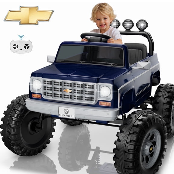 Chevrolet Cheyenne 24 Volt Ride on Toys with Remote, Ride on Truck for Big Kids 3-8 Years, Wisairt Power Car Wheels with 2 Seater, Blue