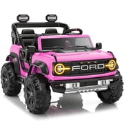 iYofe 24V 2 Seater Ford Bronco Raptor Powered Ride on Car with Remote Control, 4 Wheels Suspension, Ages 3-8, Pink