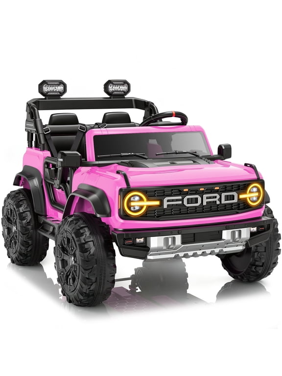 24V 2 Seater Ford Bronco Raptor Powered Ride on Car with Remote Control, 4 Wheels Suspension, Ages 3-8, Pink