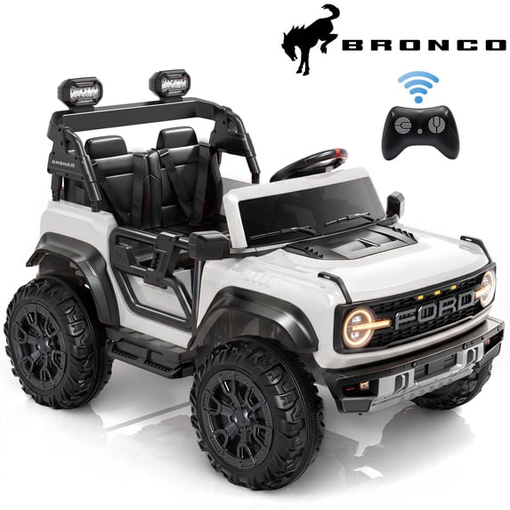 iYofe 24V 2 Seater Ford Bronco Raptor Powered Ride on Car with Remote Control, Bluetooth, Ages 3-8, White