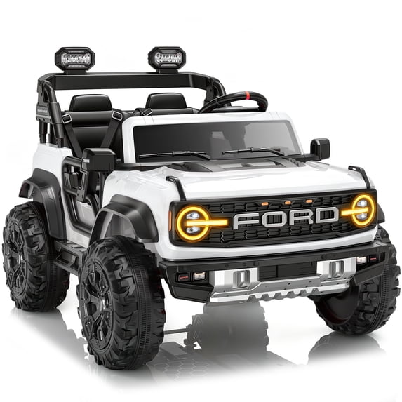 iYofe 24V 2 Seater Ford Bronco Raptor Powered Ride on Car with Remote Control, 4 Wheels Suspension, Ages 3-8, White