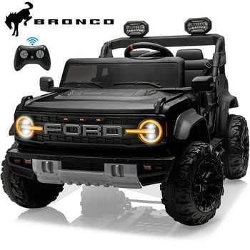 24V 2 Seater Ride on Cars for Big Kids, Licensed Ford Bronco Raptor Powered Ride on Truck with Remote Control, Spring Suspension, Bluetooth, LED Light, Ride on Toy for Ages 3-8 Boys Girls Gift, Black