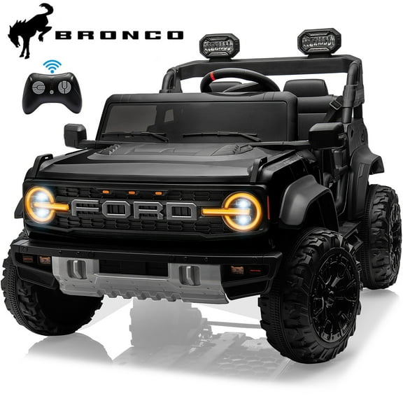 24V 2 Seater Ride on Cars, Licensed Ford Bronco Raptor Powered Ride on Toys Truck with Remote Control, 4 Wheels Spring Suspension, Bluetooth, LED Light, Electric Cars for Kids Ages 3-8 Gifts, Black