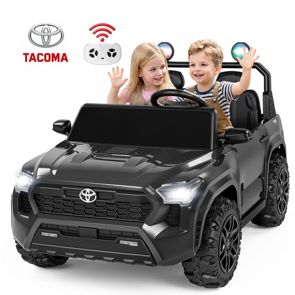 24V Ride On Car for Kids, Licensed Toyota Tacoma 2 Seater Battery Powered Ride On Truck Toy with Remote Control, 4 Wheel Suspension, Colorful Lights, Music, Electric Car for Boys Girls 3–8, Black