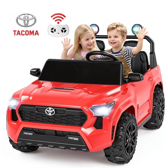 24V Ride On Car for Kids, Licensed Toyota Tacoma 2 Seater Battery Powered Ride On Truck Toy with Remote Control, 4 Wheel Suspension, Colorful Lights, Music, Electric Car for Boys Girls 3–8, Red