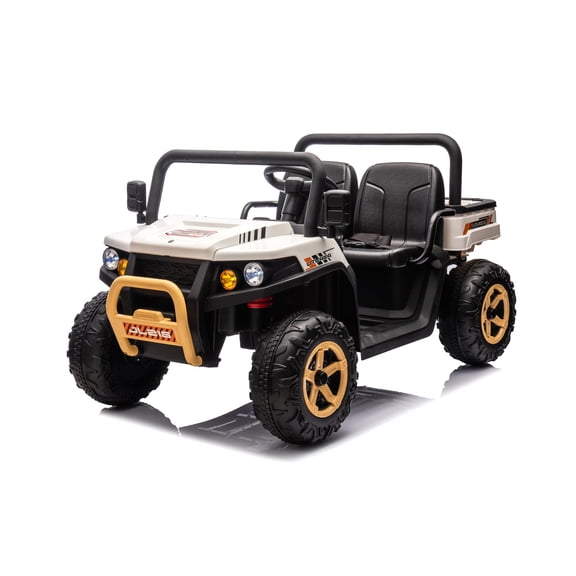 24V 2 Seater Ride On Dump Truck, Battery Powered UTV for Kids, Ride On Car Toys with Remote Control, EVA Tires, 4WD Electric Vehicle with Headlights for Boys & Girls, White