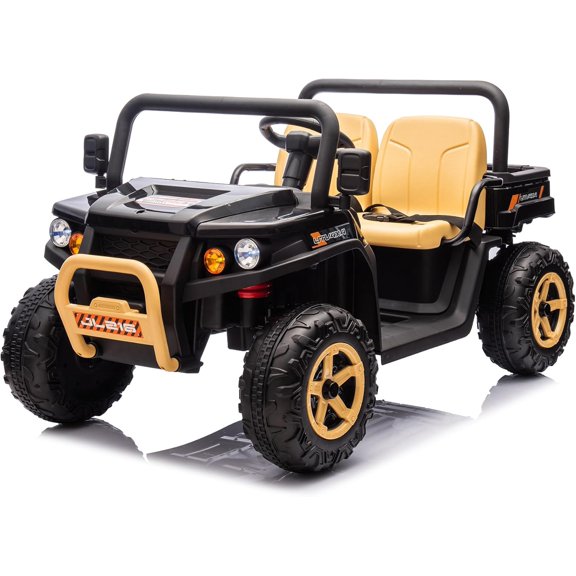 24V 2 Seater Ride On Dump Truck with Electric Dump Bed, 4WD Battery Powered UTV, Ride On Car Toy for Kids with Remote Control, Shovel, Music, Bluetooths, Headlights for Boys Girls